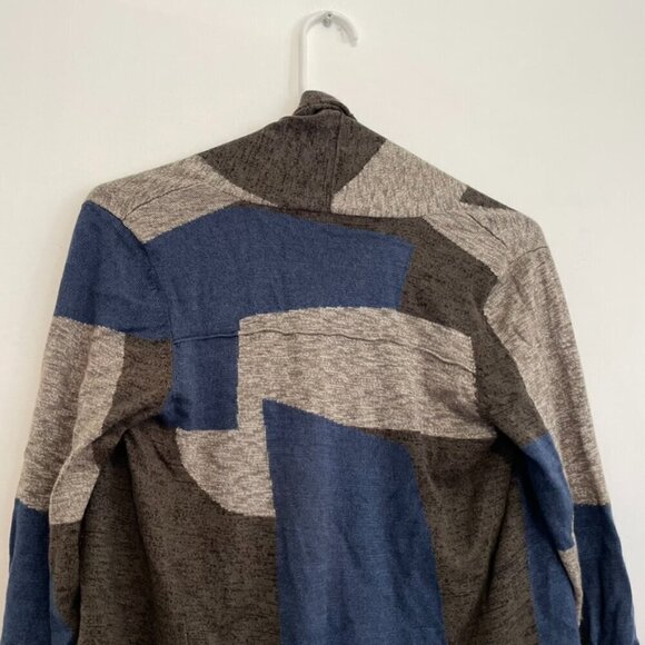 NIC+ZOE Tan Brown ish Blue Colorblock Geo Geometric Open Cardigan PETITE PP / XS - Picture 14 of 15